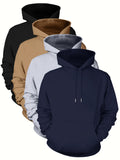 4pcs, Premium Solid Color Hooded Sweatshirts for Men - Fashion Hoodies with Kangaroo Pocket, Long Sleeve, Casual Outdoors and Sports Wear - Fall and Winter Essentials