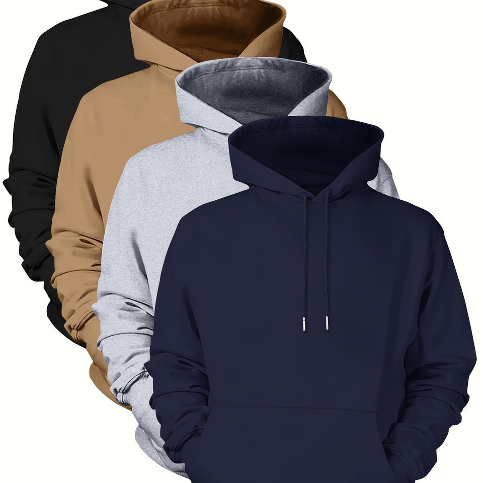 4pcs, Premium Solid Color Hooded Sweatshirts for Men - Fashion Hoodies with Kangaroo Pocket, Long Sleeve, Casual Outdoors and Sports Wear - Fall and Winter Essentials
