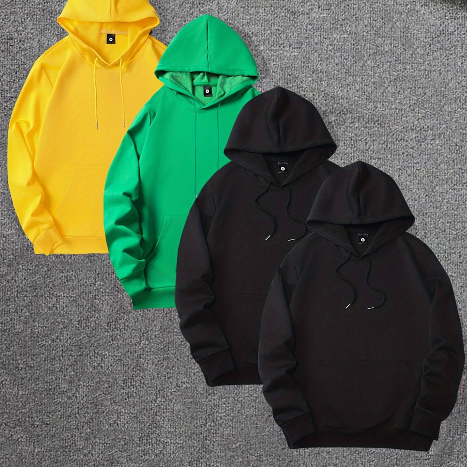 4pcs, Premium Solid Color Hooded Sweatshirts for Men - Fashion Hoodies with Kangaroo Pocket, Long Sleeve, Casual Outdoors and Sports Wear - Fall and Winter Essentials