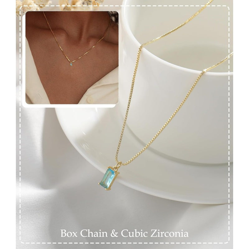 14K Gold Plated Dainty Emerald Birthstone Necklace for Women