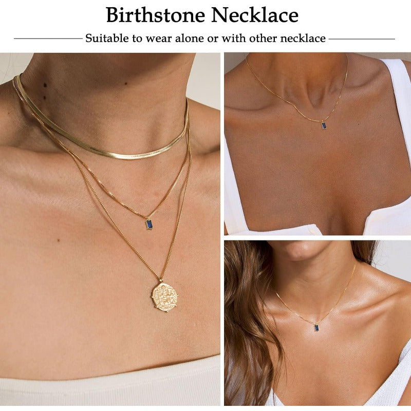 14K Gold Plated Dainty Emerald Birthstone Necklace for Women