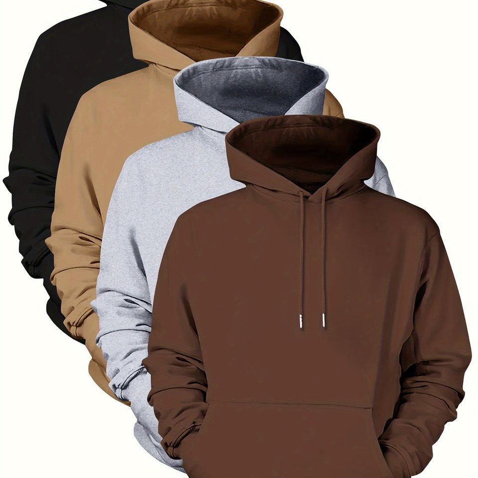 4pcs, Premium Solid Color Hooded Sweatshirts for Men - Fashion Hoodies with Kangaroo Pocket, Long Sleeve, Casual Outdoors and Sports Wear - Fall and Winter Essentials