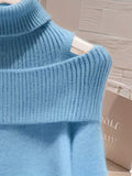 Women's Elegant High-Neck Turtleneck Sweater - Exposed Shoulder Design, Medium Stretch, Machine Washable, Solid Color Regular Fit Long Sleeve Pullover for Fall Winter, Seasonal Wardrobe, Minimalist Style, Cozy Material, Styli