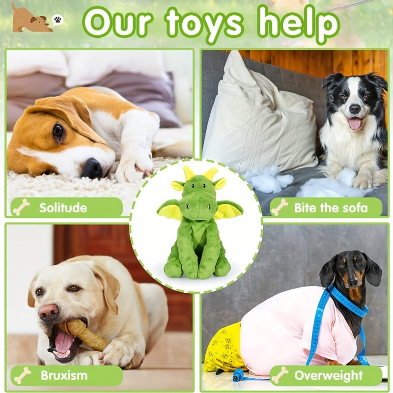 Interactive Plush Dog Toy with Squeaker - Green Dinosaur Design, Durable Chew-Resistant, Soft Plush Texture, Ideal for Pet, Dog Toys, Pet Gifts, Playful Pet Accessory, Chewresistant Material