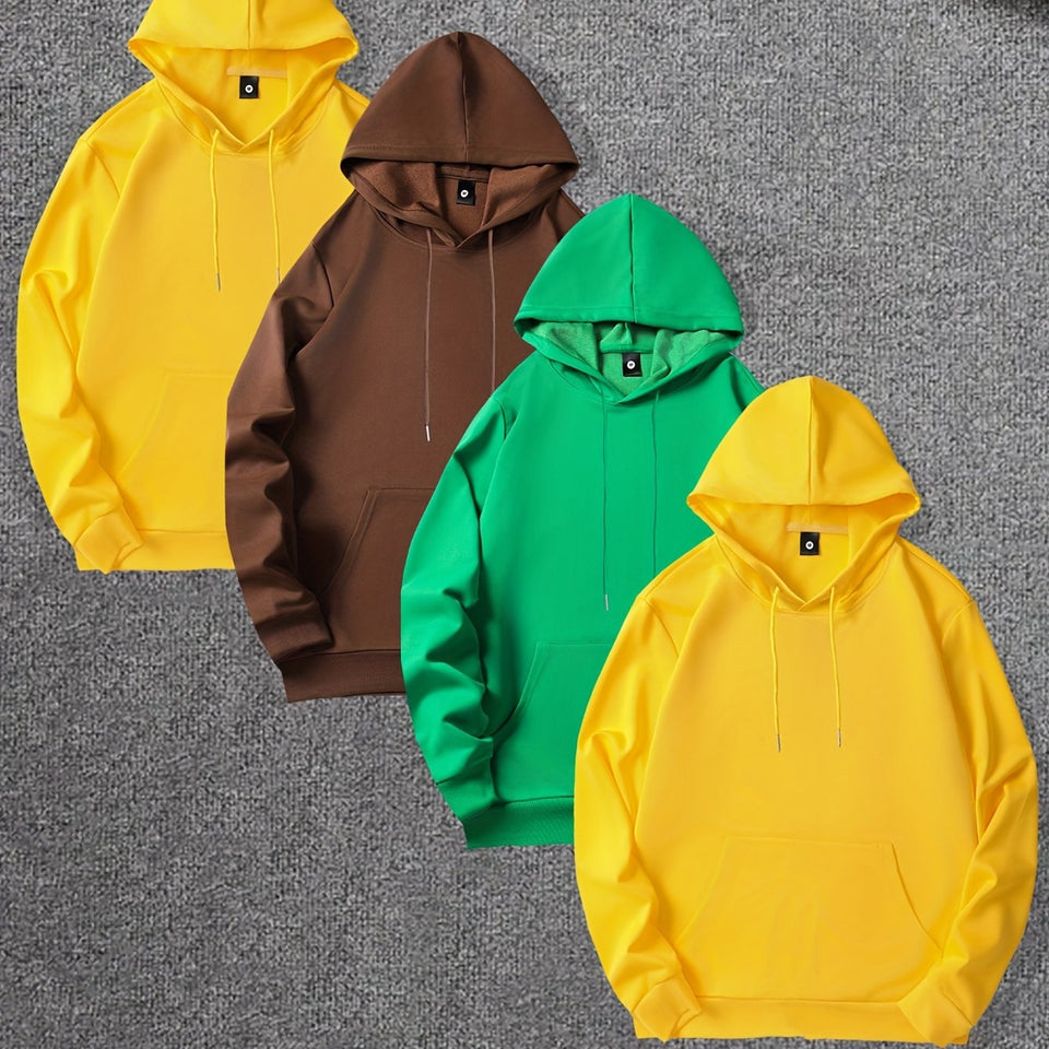 4pcs, Premium Solid Color Hooded Sweatshirts for Men - Fashion Hoodies with Kangaroo Pocket, Long Sleeve, Casual Outdoors and Sports Wear - Fall and Winter Essentials