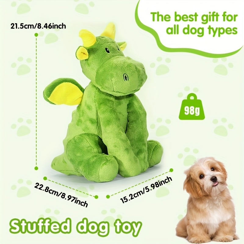 Interactive Plush Dog Toy with Squeaker - Green Dinosaur Design, Durable Chew-Resistant, Soft Plush Texture, Ideal for Pet, Dog Toys, Pet Gifts, Playful Pet Accessory, Chewresistant Material