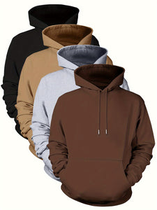 4pcs, Premium Solid Color Hooded Sweatshirts for Men - Fashion Hoodies with Kangaroo Pocket, Long Sleeve, Casual Outdoors and Sports Wear - Fall and Winter Essentials