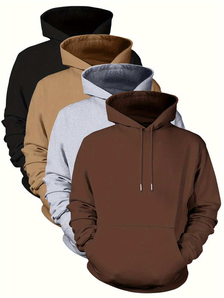 4pcs, Premium Solid Color Hooded Sweatshirts for Men - Fashion Hoodies with Kangaroo Pocket, Long Sleeve, Casual Outdoors and Sports Wear - Fall and Winter Essentials