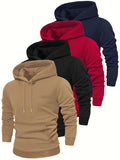 4pcs, Premium Solid Color Hooded Sweatshirts for Men - Fashion Hoodies with Kangaroo Pocket, Long Sleeve, Casual Outdoors and Sports Wear - Fall and Winter Essentials