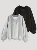 2-Pack Cozy Solid Pullover V-Neck Sweatshirts - Soft, Casual, Long-Sleeve, Fall & Winter Essentials for Women - Comfortable, Versatile, and Chic Clothing for Everyday Wear