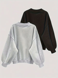 2-Pack Cozy Solid Pullover V-Neck Sweatshirts - Soft, Casual, Long-Sleeve, Fall & Winter Essentials for Women - Comfortable, Versatile, and Chic Clothing for Everyday Wear