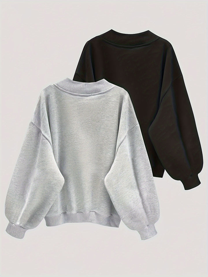 2-Pack Cozy Solid Pullover V-Neck Sweatshirts - Soft, Casual, Long-Sleeve, Fall & Winter Essentials for Women - Comfortable, Versatile, and Chic Clothing for Everyday Wear