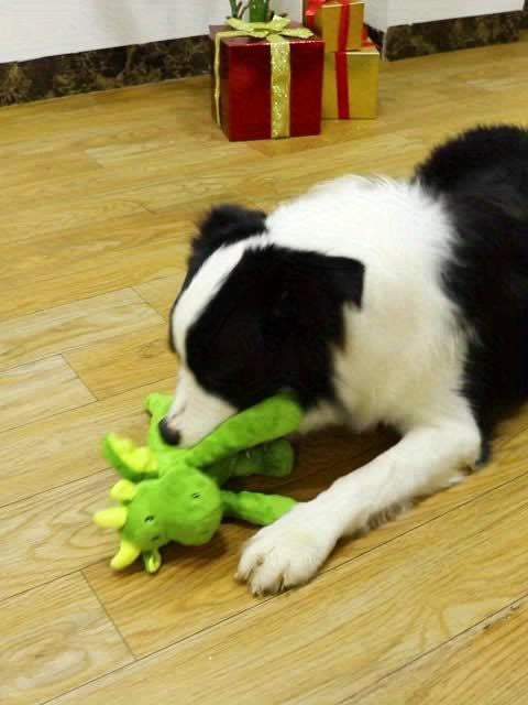 Interactive Plush Dog Toy with Squeaker - Green Dinosaur Design, Durable Chew-Resistant, Soft Plush Texture, Ideal for Pet, Dog Toys, Pet Gifts, Playful Pet Accessory, Chewresistant Material