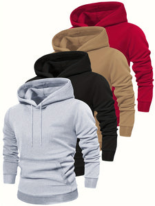 4pcs, Premium Solid Color Hooded Sweatshirts for Men - Fashion Hoodies with Kangaroo Pocket, Long Sleeve, Casual Outdoors and Sports Wear - Fall and Winter Essentials