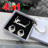 Personalized 4-in-1 Jewelry Set - Custom Name Necklace & Bangle, Dime Hoop Earrings, Stainless Steel, Elegant & Simple Style - Perfect Gift for Her, Daily Wear & Special Occasions