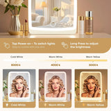 LED Compact Rechargeable Makeup Mirror with 3-Color Lighting, Dimmable Touch Screen, Lighted Travel and Tabletop Cosmetic Mirror