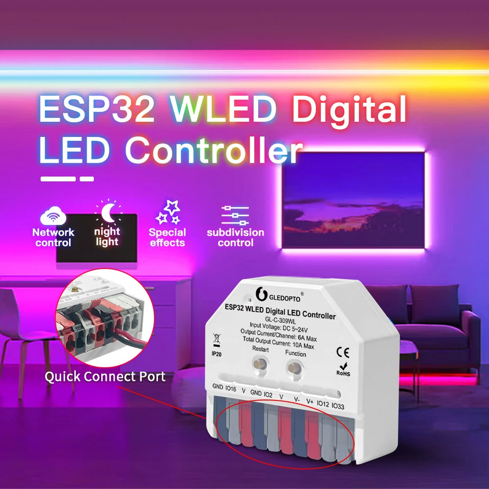 GLEDOPTO 2025 NEW ESP32 Ultra Mini WLED LED Strip Controller Smart Home Tech APP Alexa Home Assistant Voice Controller WS2811 12