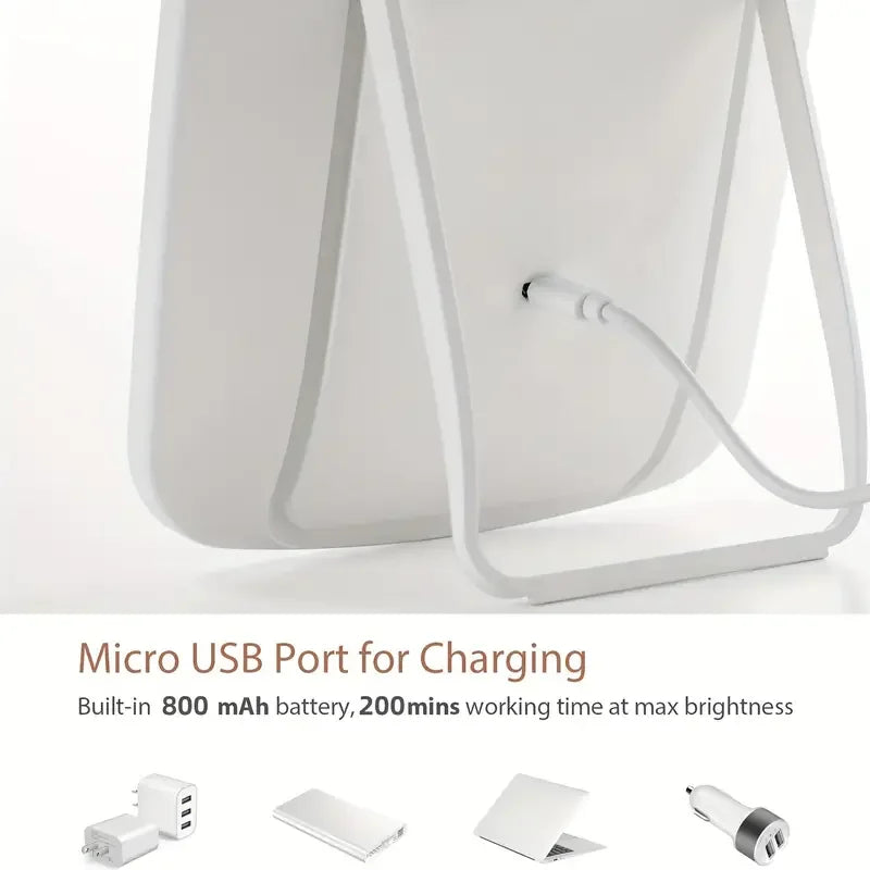 LED Makeup Mirror with Stand Desktop Folding Compact Square Travel Cosmetic Mirror With 3 colours lights Portable Handheld Gifts