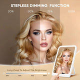 LED Compact Rechargeable Makeup Mirror with 3-Color Lighting, Dimmable Touch Screen, Lighted Travel and Tabletop Cosmetic Mirror