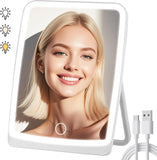 LED Compact Rechargeable Makeup Mirror with 3-Color Lighting, Dimmable Touch Screen, Lighted Travel and Tabletop Cosmetic Mirror