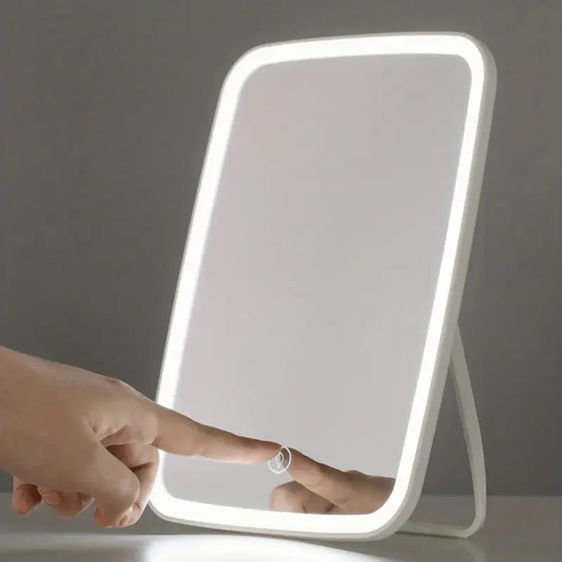LED Makeup Mirror with Stand Desktop Folding Compact Square Travel Cosmetic Mirror With 3 colours lights Portable Handheld Gifts