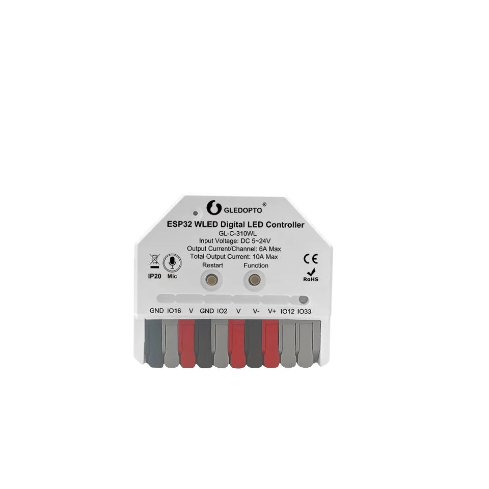 GLEDOPTO 2025 NEW ESP32 Ultra Mini WLED LED Strip Controller Smart Home Tech APP Alexa Home Assistant Voice Controller WS2811 12