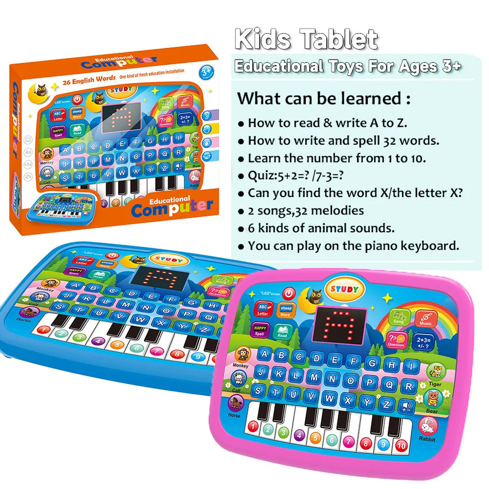 Kids’ Education Tablet Toy, Age 3+ Literacy Math Music Learning, Doubles as Electronic Keyboard, Birthday Christmas Gift