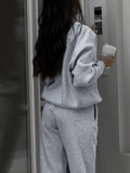Cozy Chic Pantsuit Outfit - Women's Clothing - Long Sleeve Zip Up Sweatshirt, Slant Pockets Sweatpants, Solid Color, Casual, Comfortable, Everyday Wear, Autumn Winter Essentials