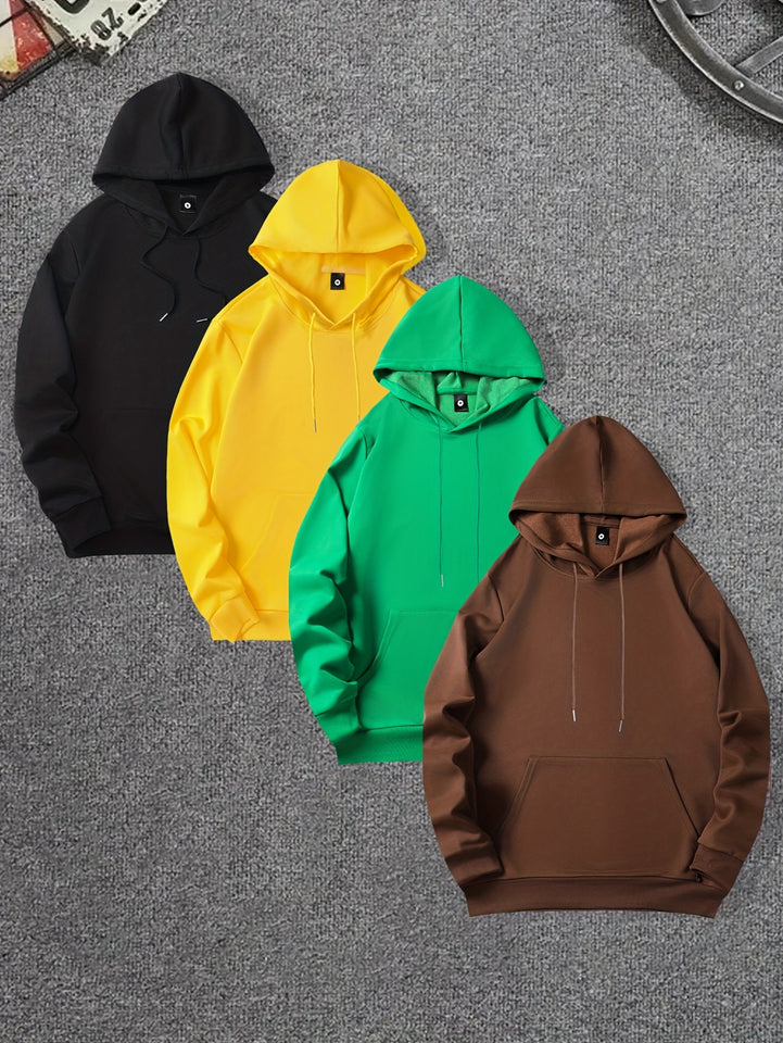 4pcs, Premium Solid Color Hooded Sweatshirts for Men - Fashion Hoodies with Kangaroo Pocket, Long Sleeve, Casual Outdoors and Sports Wear - Fall and Winter Essentials