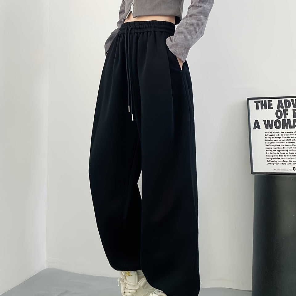 Women's Solid Color Jogger Sweatpants - Casual, Drawstring, Elastic Waist, Comfortable, Fall and Winter Essentials, Soft and Cozy Pants for Everyday Wear