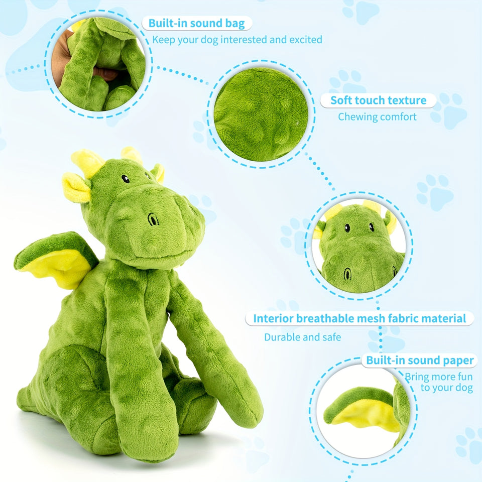 Interactive Plush Dog Toy with Squeaker - Green Dinosaur Design, Durable Chew-Resistant, Soft Plush Texture, Ideal for Pet, Dog Toys, Pet Gifts, Playful Pet Accessory, Chewresistant Material