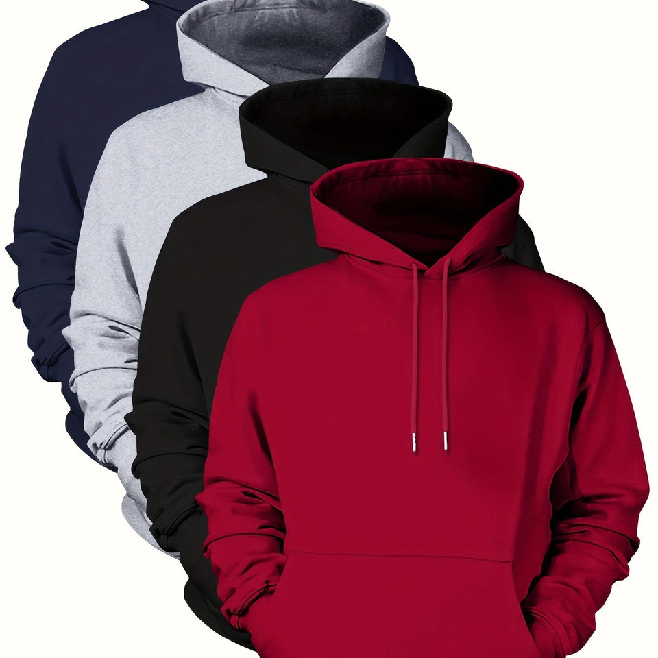 4pcs, Premium Solid Color Hooded Sweatshirts for Men - Fashion Hoodies with Kangaroo Pocket, Long Sleeve, Casual Outdoors and Sports Wear - Fall and Winter Essentials